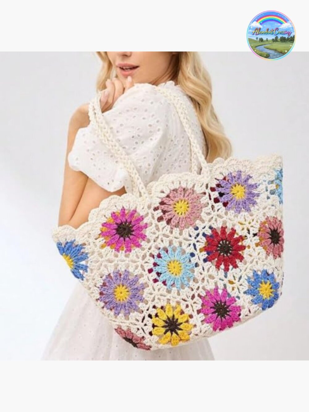 Large Floral Straw Tote Beach Bag Woven Handbag Summer Vacation - Picture 2 of 7